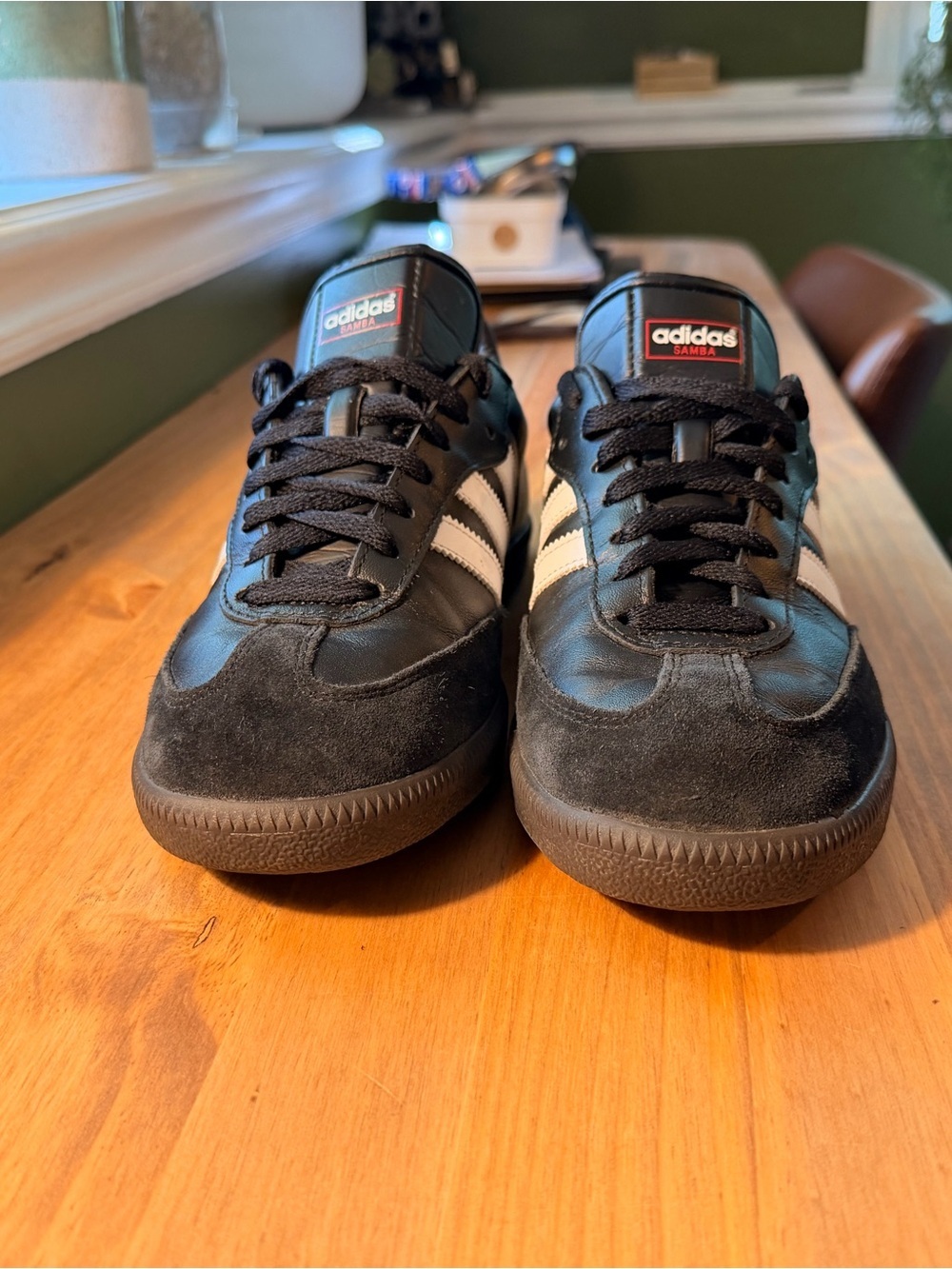 Adidas Samba Black with White Stripes Men's Leather Sneakers - Picture 2 of 5